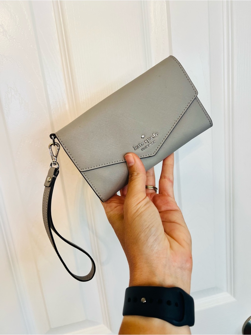 kate spade Gray Envelope Wristlet Clutch with Detachable Strap